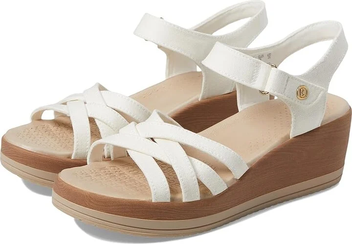 Bzees Rhythm Wedge Strappy Sandals Women's Sandals White Fabric : 9.5 M, Synthetic