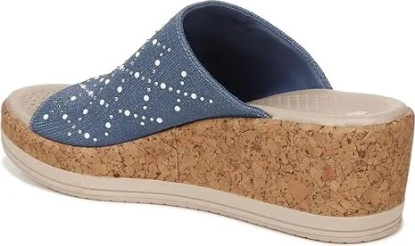 Bzees Royal Wedge Sandals Women's Sandals Blue Shimmer : 9 M, Textile - Image 4