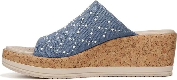 Bzees Royal Wedge Sandals Women's Sandals Blue Shimmer : 9 M, Textile - Image 5