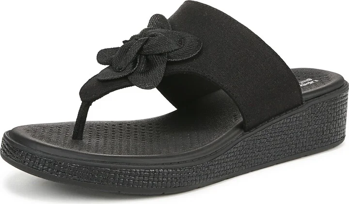 BZees Womens Bloom Flip-Flop Black Stretch Linen 9.5 W
