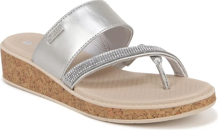 BZees Womens Bora Bright Machine Washable Comfort Wedge Sandal Silver Metallic