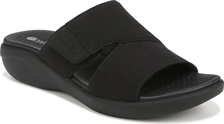 BZees Womens Carefree Machine Washable Comfort Wedge Sandal Black