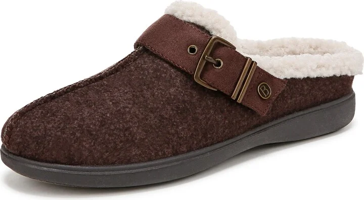 BZees Womens Eternity Mule Clog Dark Brown Fleece Fabric 9.5 W