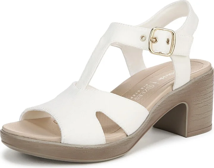 BZees Womens Everly Heeled Sandal White Stretch Denim Fabric 8.5 M