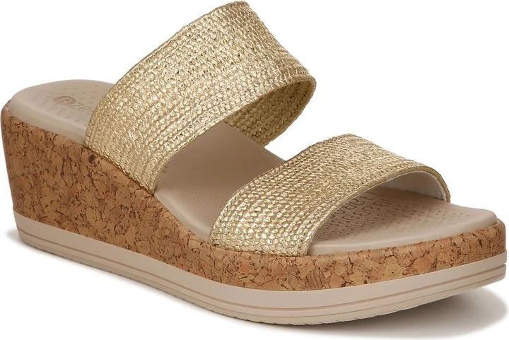 BZees Womens Resort Machine Washable Comfort Wedge Sandal Gold Fabriic