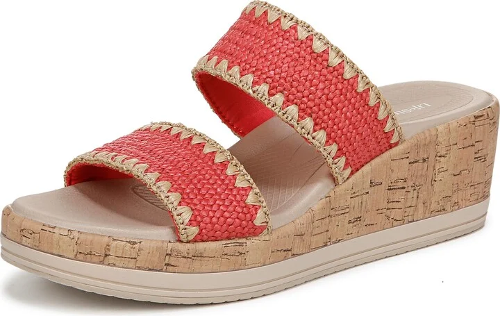 BZees Womens Resort Wedge Sandal Coral Beach 7 W