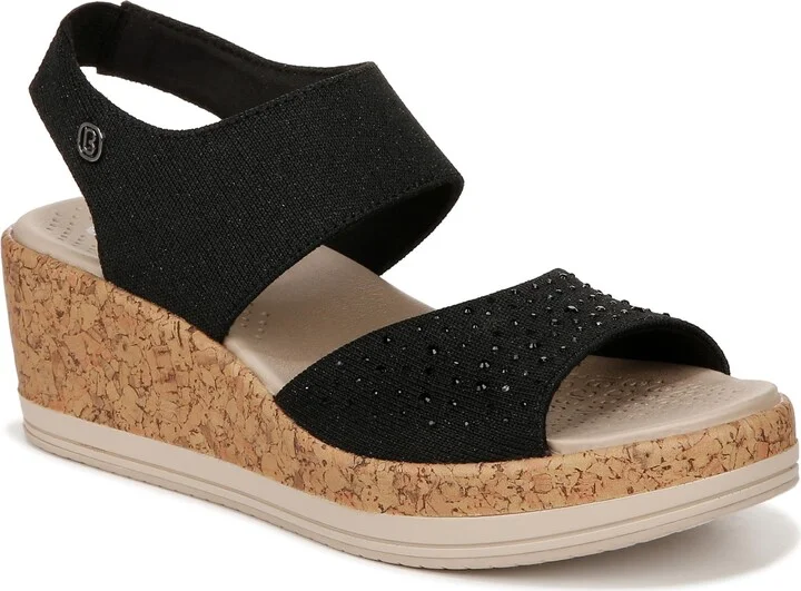 BZees Womens Reveal Bright Machine Washable Comfort Wedge Sandal Black