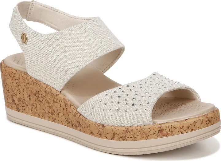 BZees Womens Reveal Bright Machine Washable Comfort Wedge Sandal White