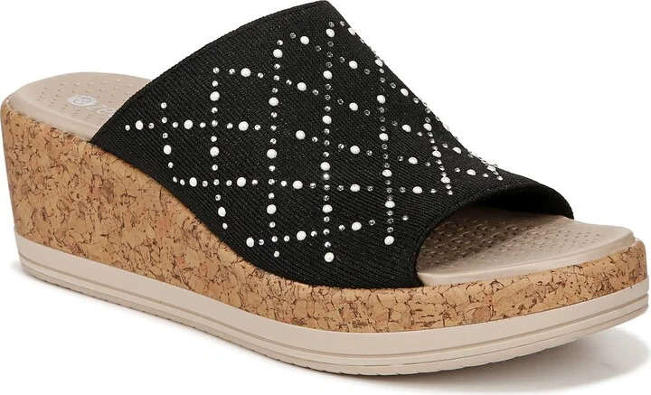 BZees Womens Royal Machine Washable Comfort Wedge Sandal Black Shimmer