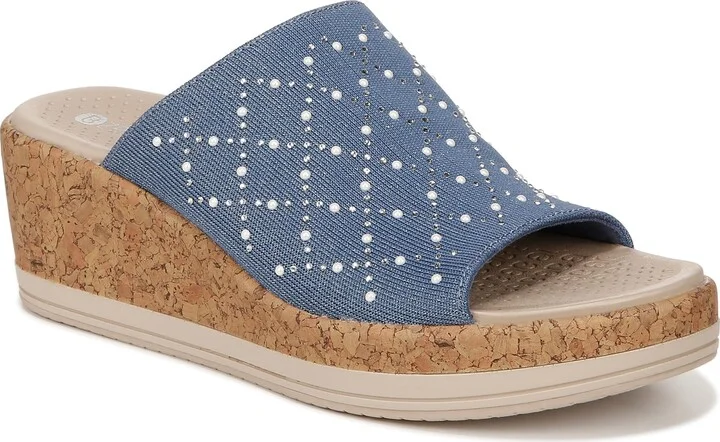BZees Womens Royal Machine Washable Comfort Wedge Sandal Blue Shimmer