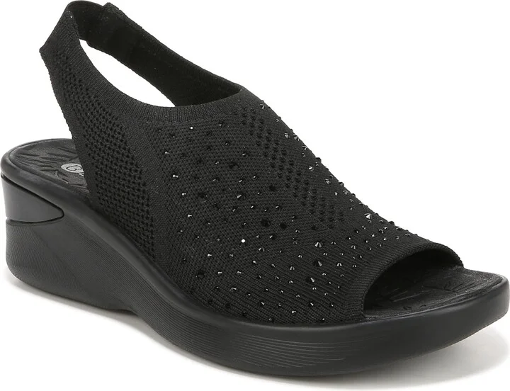 BZees Womens Sicily Bright Machine Washable Comfort Wedge Sandal Black