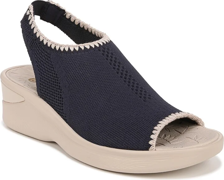 BZees Womens Sicily Bright Machine Washable Comfort Wedge Sandal Navy Blue Fabric 8.5 M