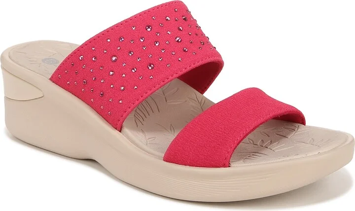 BZees Womens Sienna Bright Machine Washable Comfort Wedge Sandal Magenta Pink