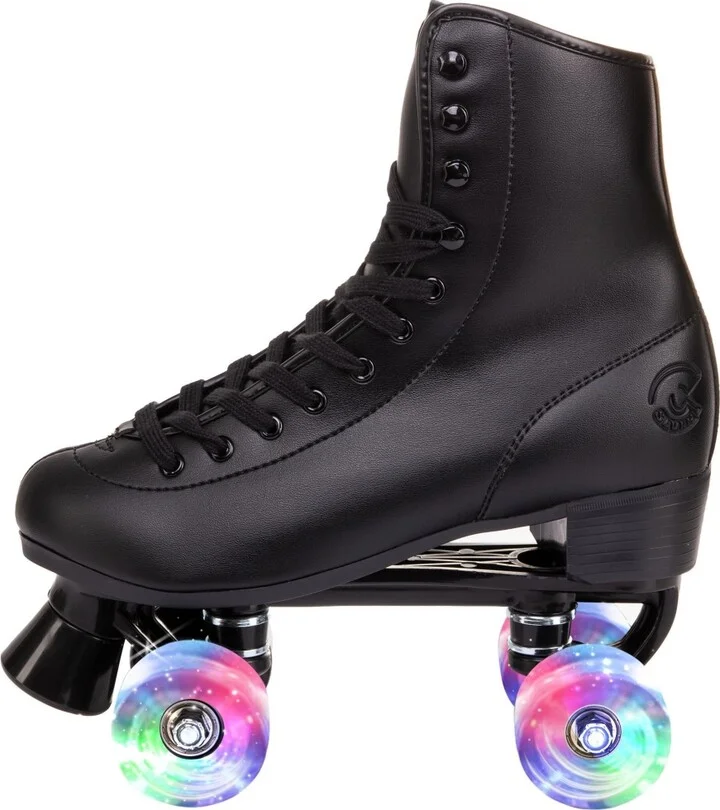 C7skates Vixen Quad Roller Skates (Black w Led, Women's 6 / Youth 5 / Men's 5)