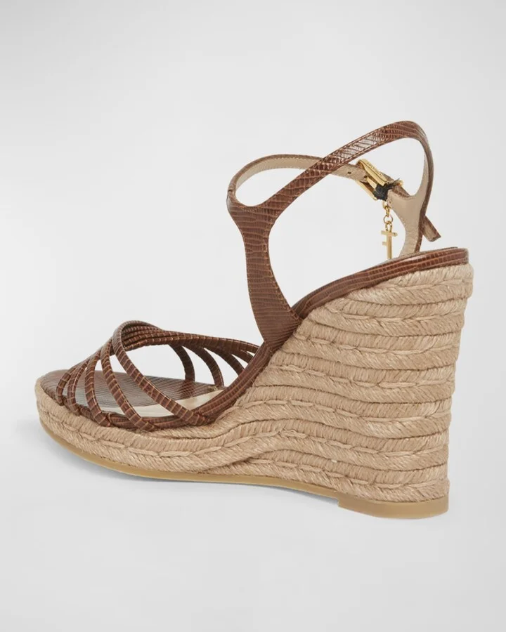 Cabana Lizard-Embossed Wedge Espadrilles - Image 7