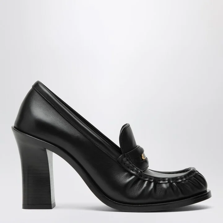 Cadet black leather loafers with heel