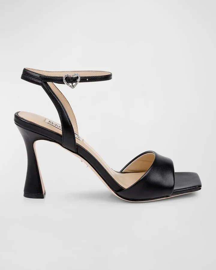 Cady Leather Crystal Heart Ankle-Strap Sandals
