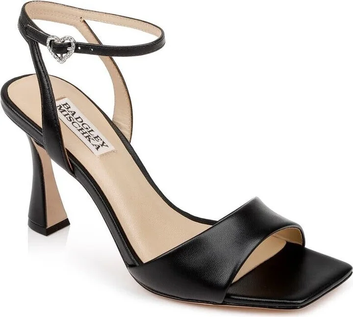 Cady Sandal Women 8 Black Leather Square Toe Spool Heel KHD1600