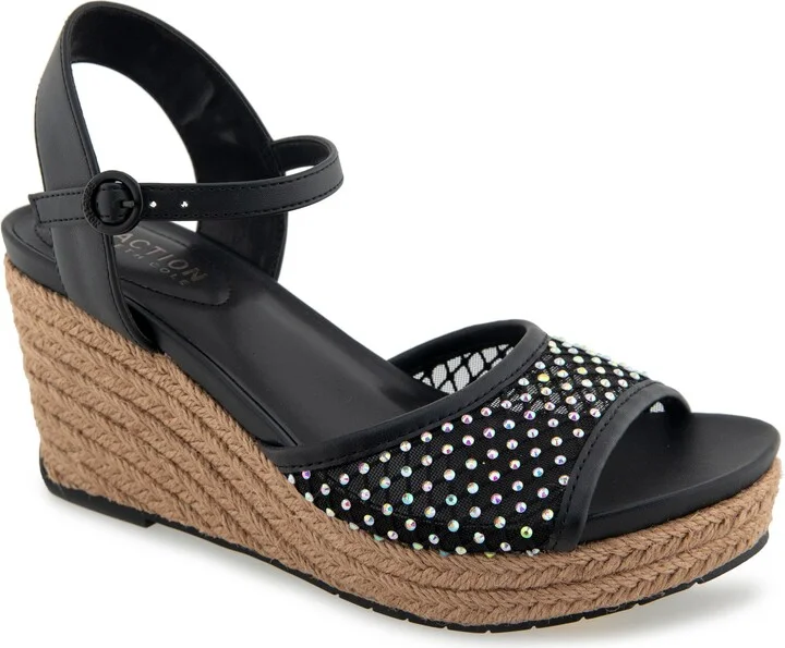 Caegan Rhinestone Mesh Espadrille Wedge Sandal