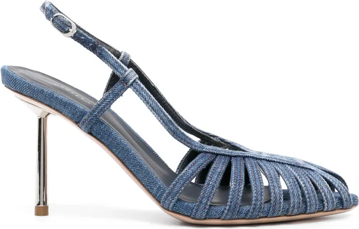 Cage 110mm denim slingback pumps