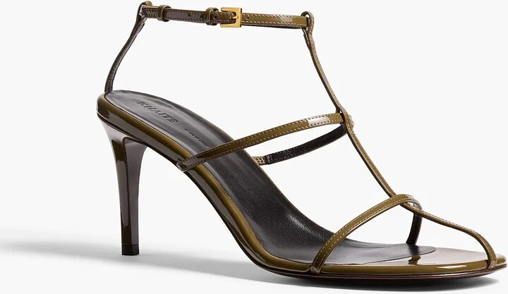 Cage Sandal in Dark Olive Patent Leather - Image 2