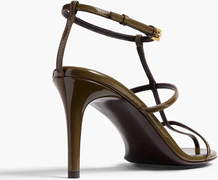 Cage Sandal in Dark Olive Patent Leather - Image 3