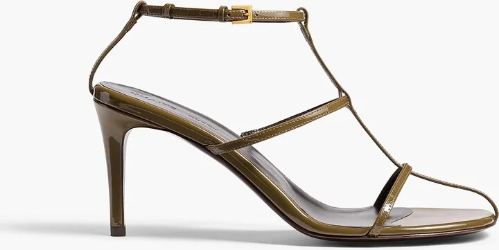 Cage Sandal in Dark Olive Patent Leather
