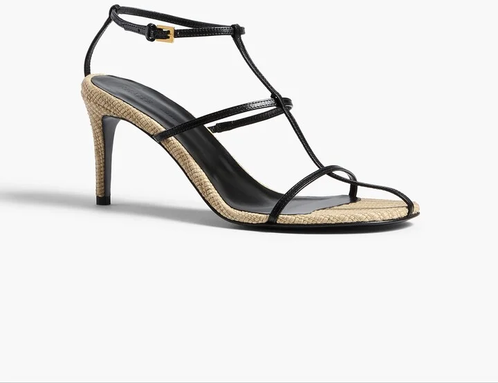 Cage Sandal in Natural Raffia with Black Leather - Image 2