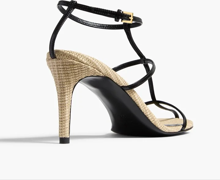 Cage Sandal in Natural Raffia with Black Leather - Image 3