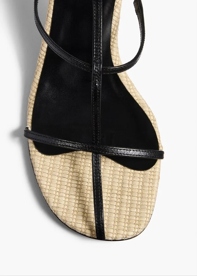 Cage Sandal in Natural Raffia with Black Leather - Image 4