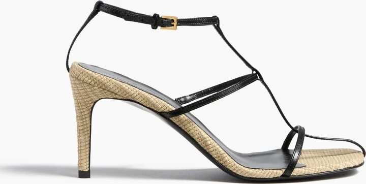 Cage Sandal in Natural Raffia with Black Leather