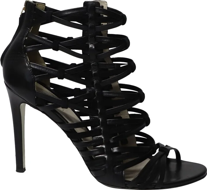 Cage Sandals in Black Leather