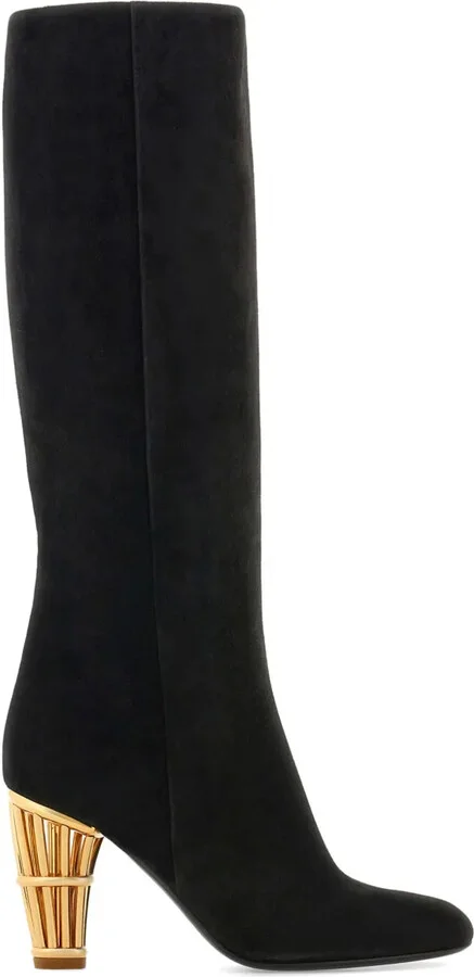 Cage suede knee-high boots