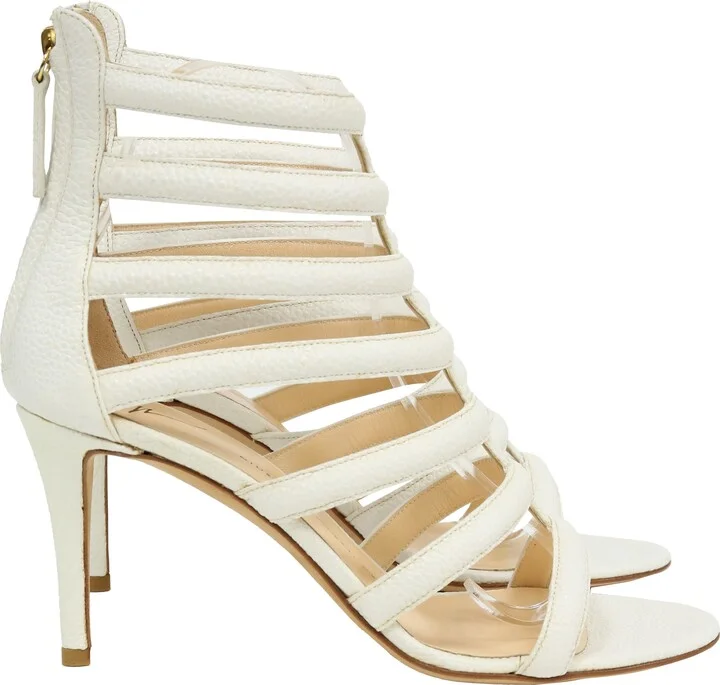 Caged Strappy Sandals in White Leather