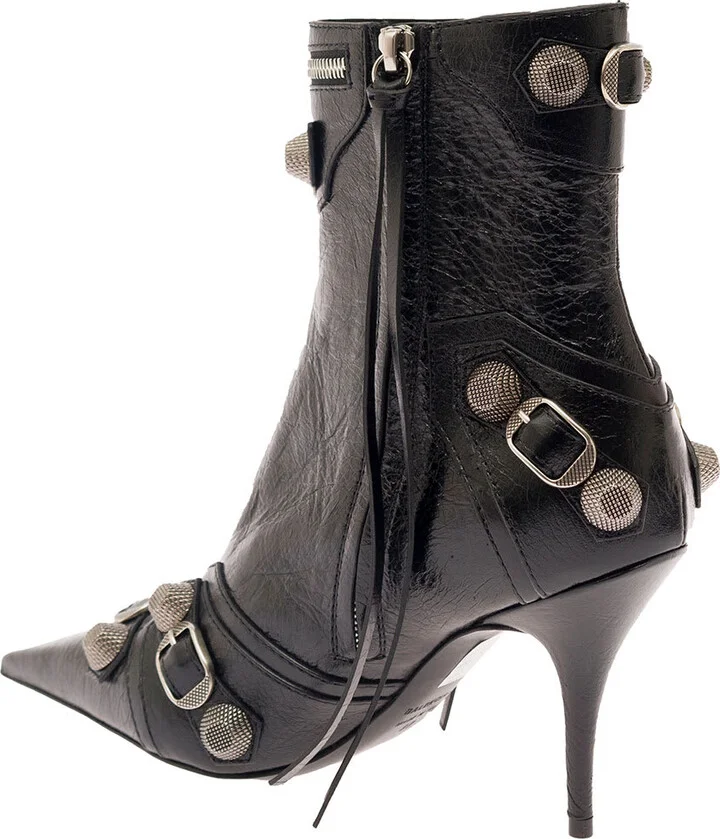 'cagole' Black Pointed Bootie With Studs And Buckles In Leather Woman - Image 3