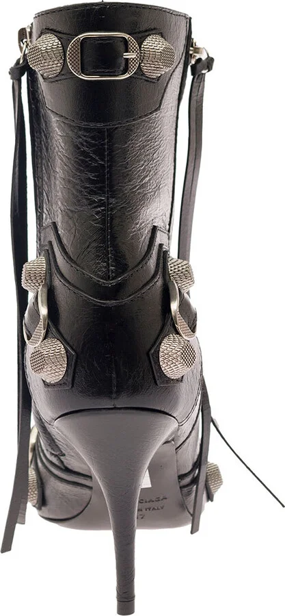 'cagole' Black Pointed Bootie With Studs And Buckles In Leather Woman - Image 4