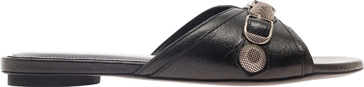 Cagole Black Sandals With Studs And Buckles In Smooth Leather Woman
