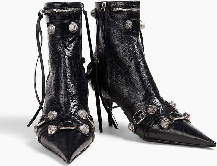 Cagole embellished pebbled-leather ankle boots - Image 2