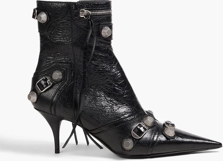 Cagole embellished pebbled-leather ankle boots