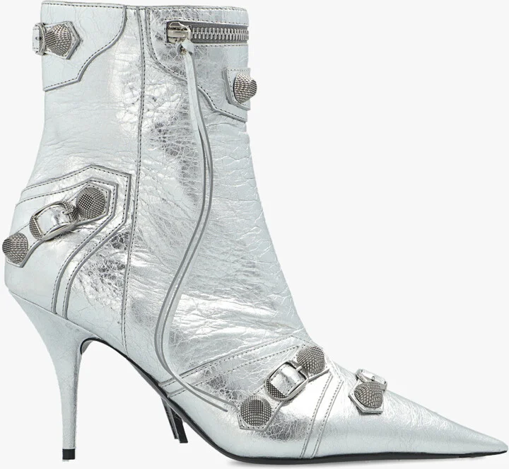 ‘Cagole’ Heeled Ankle Boots, , - Silver