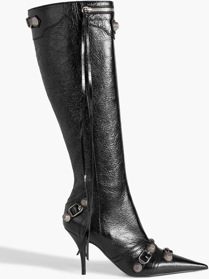 Cagole studded leather knee boots