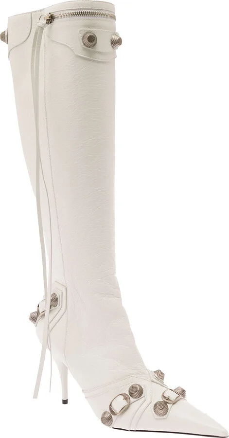 Cagole White Pointed High-boots With Studs And Buckles In Leather Woman - Image 2