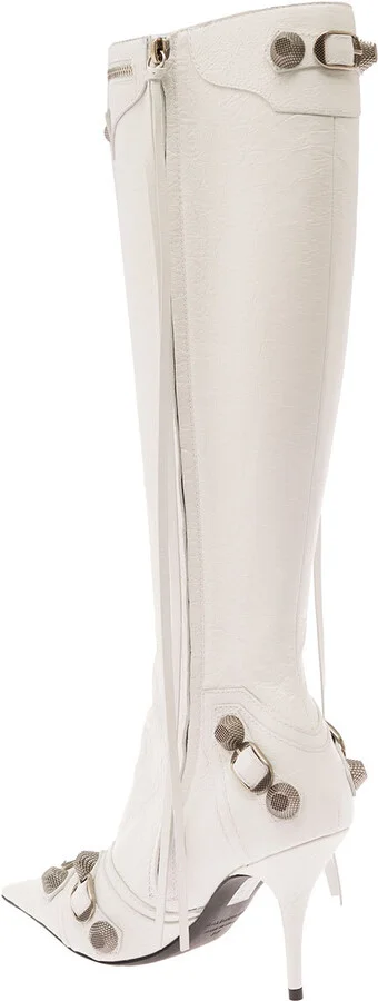 Cagole White Pointed High-boots With Studs And Buckles In Leather Woman - Image 3