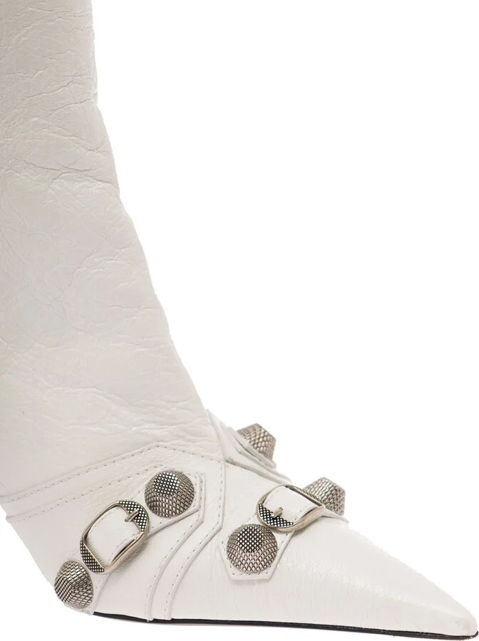 Cagole White Pointed High-boots With Studs And Buckles In Leather Woman - Image 4
