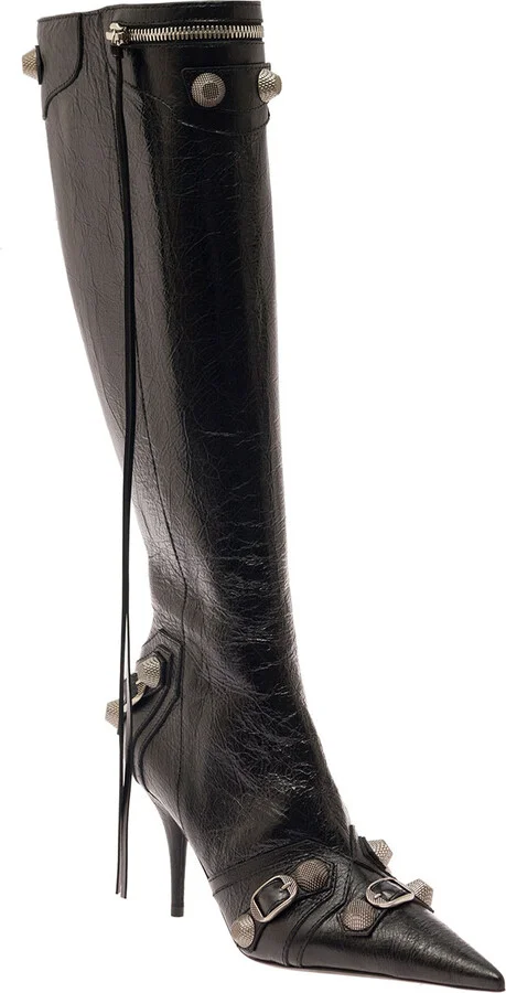 Cagole White Pointed High-boots With Studs And Buckles In Leather Woman - Image 2