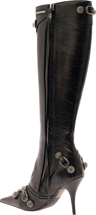 Cagole White Pointed High-boots With Studs And Buckles In Leather Woman - Image 3