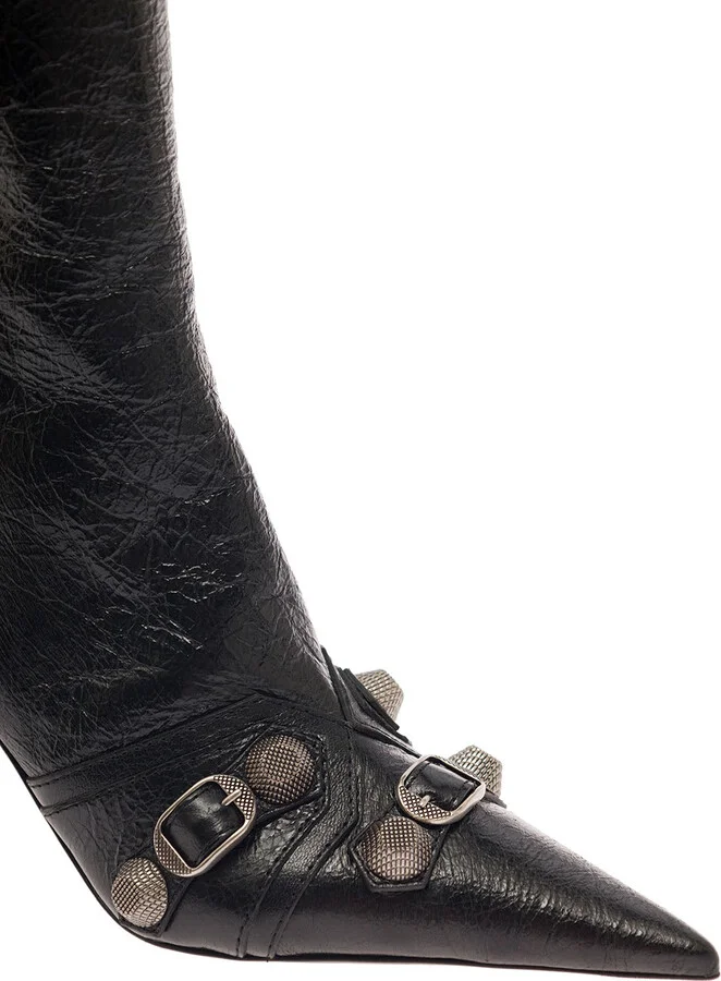Cagole White Pointed High-boots With Studs And Buckles In Leather Woman - Image 4