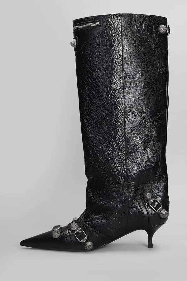 Cagole Wide Boot L50 Low Heels Boots In Black Leather - Image 3