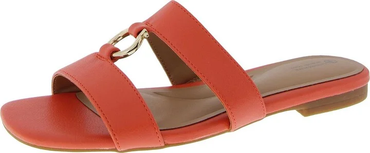 Caitlynn Womens Embellished Faux Leather Slide Sandals
