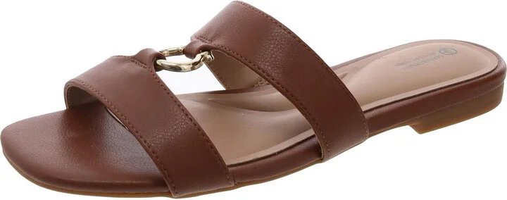 Caitlynn Womens Embellished Faux Leather Slide Sandals